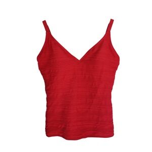 Gottex Red Textured Ripple V-Neck Tankini Swim Top Adjustable Straps USA 8